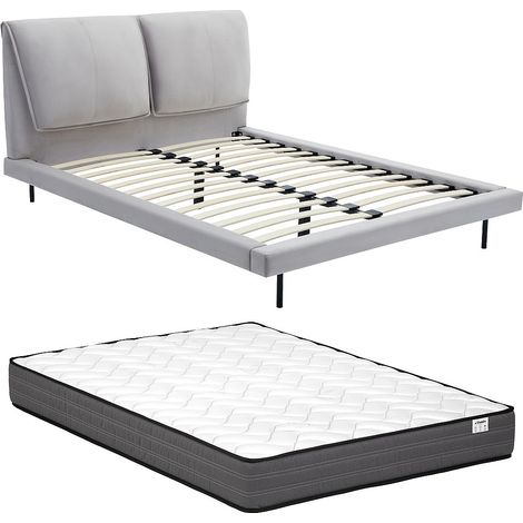 Letto 160 x 200 cm Velluto Grigio + Materasso - IBEDIA