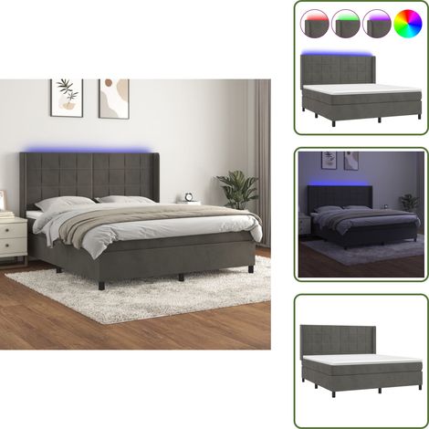 Cama de terciopelo - vidaXL Cama box spring colchón y LED terciopelo gris oscuro 160x200 cm - Cama con cabecero ajustable