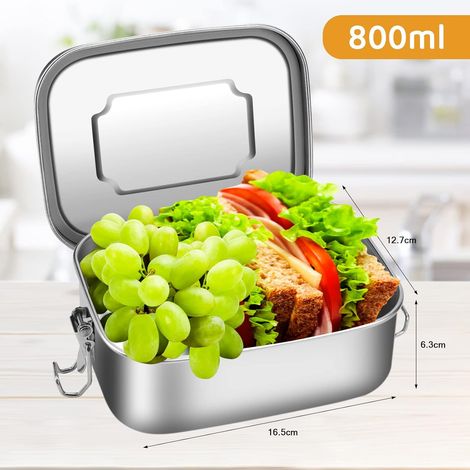 Brotdose Edelstahl mit 2 Fächern, Lunchbox Auslaufsicher 800ml, Brotzeitdose mit Trennwänd, Brotdosen Metall Umweltfreundlich & BPA-frei für Erwachsene & Kinder