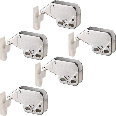 Pestillo de puerta de armario con resorte, cerradura automática "empujar para abrir" para puertas de armario con bisagras, pestillo de acero niquelado de 34x28x10 mm y receptáculo de plástico de 32x11 (1/4)
