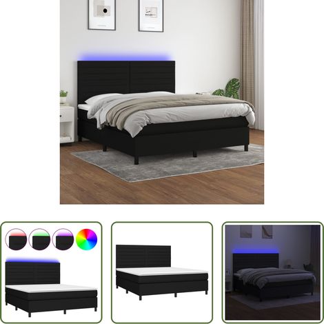 Sommier tapissier - Sommier à lattes de lit et matelas et LED Noir 160x200 cm Tissu (1/5)