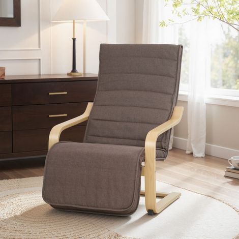 Sillón relax con reposapiés ajustable en 5 posiciones, madera de abedul, marrón DESVIAE (1/5)