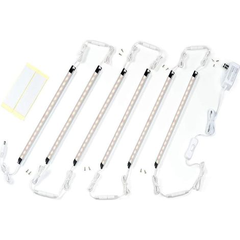 LED Sous Vitrine, Kit de 6 Barres lumineuses connectables, Bandes de LED Sous Meubles Eclairage, 300 mm x6, Avec Interrupteur (Blanc chaud, 3000K)