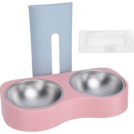 Bol d'alimentation mural pour animaux de compagnie, en acier inoxydable, hauteur réglable, Double bol, Station de vaisselle, bleu rose (1/5)