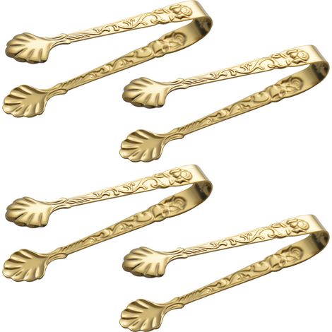 Lot de 2 pinces à glaçons et à sucre rétro en acier inoxydable, mini-pinces de service pour amuse-gueules avec motif en relief, idéales pour les fêtes, le café, le thé et le bar à vin.-AquaForge (1/5)