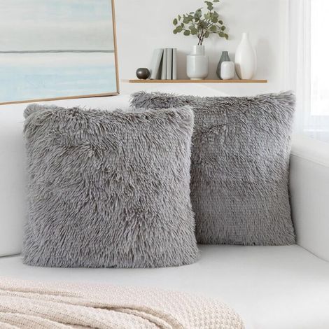 Set mit 2 Kissenbezügen, Sofakissenbezüge, weiche und flauschige Dekokissenbezüge, quadratische Sofakissenbezüge für Wohnzimmer, Sofa, Schlafzimmer, Auto, 40 x 40 cm (grau)