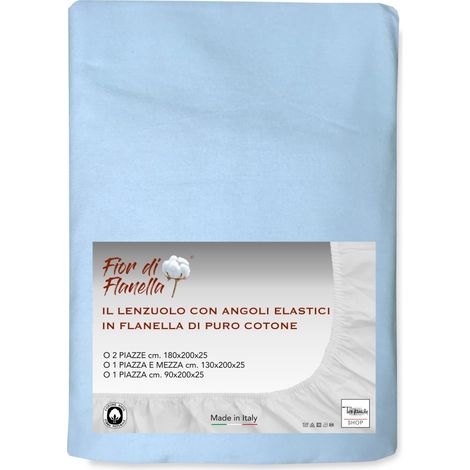 LENZUOLO Con Angoli IN FLANELLA AZZURRO Fior di Flanella © TUTTE LE MISURE 1 PIAZZA