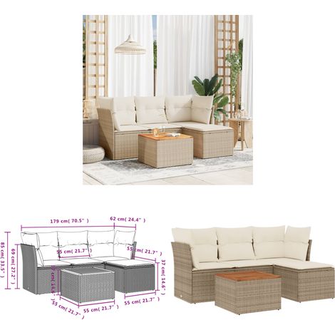 5-tlg. Garten-Sofagarnitur mit Kissen Beige Poly Rattan - Gartensorte - Esszimmergarnituren - Gartenmöbelset - Lounge Möbel - Outdoor Furniture - Home & Living (1/3)