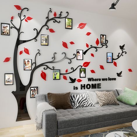 Sticker mural arbre 3D à faire soi-même avec cadre photo, décoration murale pour chambre d'enfant, salon, chambre à coucher, rouge (1/5)