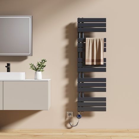 EMKE Elektrischer Badheizkörper 132 x 40 cm 600 W Anthrazit Handtuchwärmer mit WiFi Tuya App-Steuerung IPX4 4 Modi