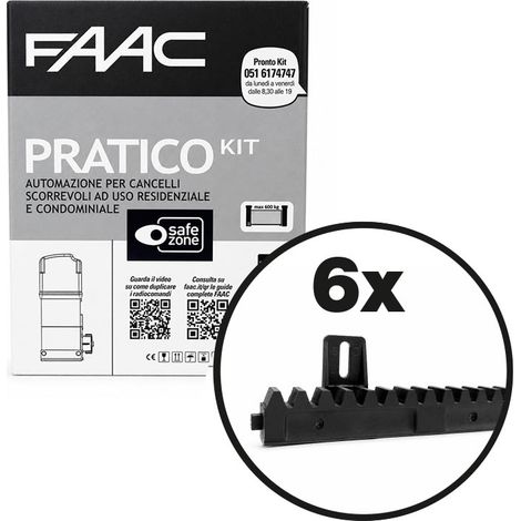 Kit Automazione 230V Bagno d'Olio FAAC PRATICO C KIT 230V SAFE 105940 746 C Z16 Cancello Ante Scorrevoli + 6 mt di cremagliera nylon