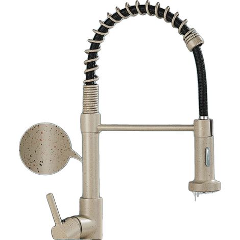 Robinet d'évier de cuisine, en acier inoxydable, avec douchette escamotable, Beige (1/2)