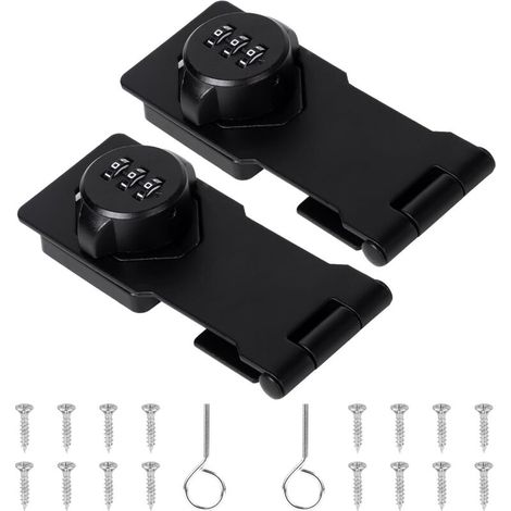 RHG 2X Loquet Porte con Serrure à Mot de Passe Cadenas et Loquets Exterieur Verrou Porte Interieure Moraillons de Verrouillage Inox Loquet Serrure Fermeture de Placard Hasp pour Tiroir Boîte Noir