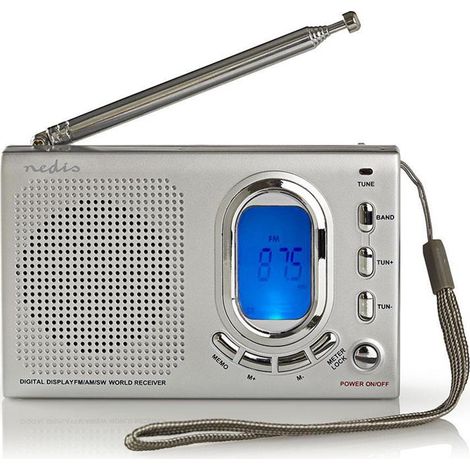 Radio mundial diseno portatil amfmso funciona con pilasadaptador de corriente digitales 15 w conector para auriculares despertador temporizador de apagado gris