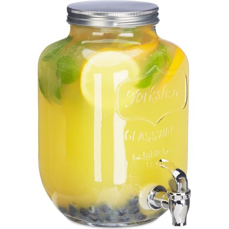 Relaxdays Dispenser per Bevande 3,5 l, Contenitore in Vetro, alla Spina, Brocca con Rubinetto, Vintage, Trasparente