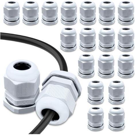 Lot de 20 Presse-étoupes M20 étanche, IP68 Nylon Presse-Étoupes Étanches, pour boîte de dérivation, boîte de distribution, boîte à fusibles en saillie, répartiteur mural(Blanc) (1/5)