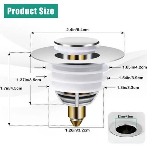 Bonde De Lavabo - Acier Inoxydable - Orifice 32 À 42 Mm - Système Clic-clac - 1 Pièce (1/4)