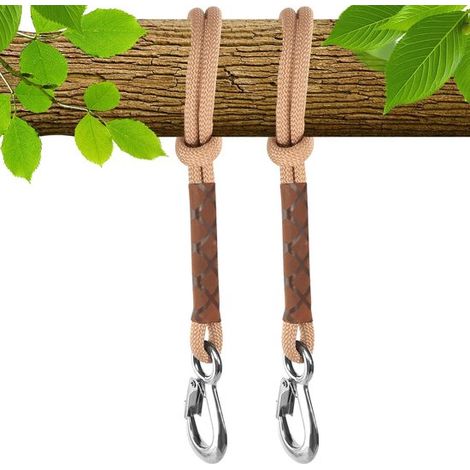 Sistema di sospensione per amaca, set da 2 pezzi, corda di collegamento per amaca da 60 cm, corda di sospensione regolabile con moschettone, altalena da albero, robusto. (1/5)