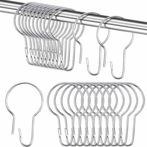 30 Pièces Crochets de rideau de douche, 70x40mm Anneaux inox pour tringle salle de bain chambre cuisine salon (1/5)