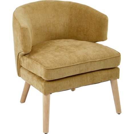 Wahson Sillón de Chenilla Grueso Acolchado Moderno Ocasional Bañera Sillón Cómodo con Patas de Madera para Dormitorio Salón, Amarillo (1/5)