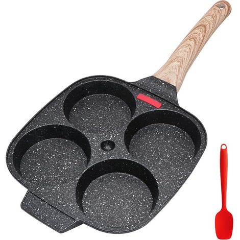1 Poêle 4 Emplacements, Aluminium Antiadhésif, Bakélite, Induction Gaz, Petit-déjeuner