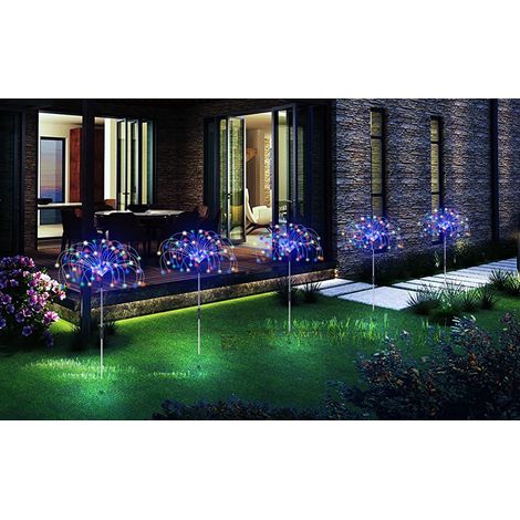 Lot de 5 guirlandes lumineuses solaires de jardin, 120 LED, 30 fils de cuivre, feux d'artifice, paysage, allée, guirlande lumineuse étanche, 8 modes d'éclairage, télécommande pour jardin, fête-Lumière