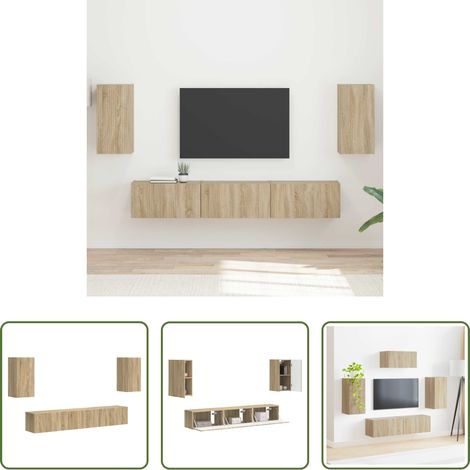 vidaXL Wohnzimmer - TV-Schrankset Wandmontiert 5 pcs Sonoma-Eiche Holzwerkstoff (1/5)