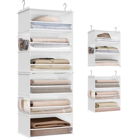 étagère suspendue pliable avec crochets métal et plaques renfort bambou blanc nuage (1/5)