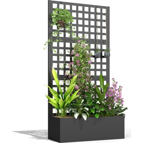 Jardinière surélevée en acier galvanisé avec treillis, brise-vue et bac à plantes grimpantes, 89 x 40 x 178 cm, noire