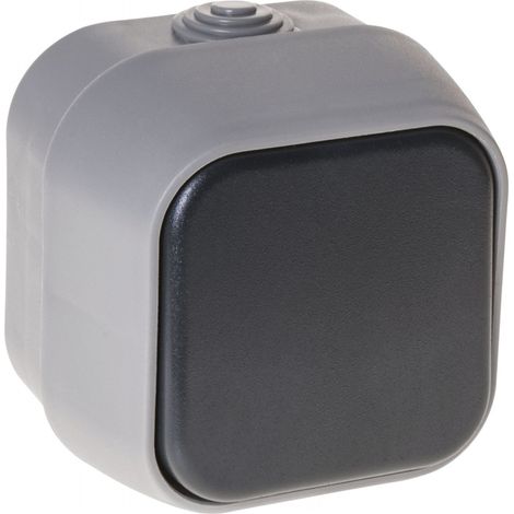 Interrupteur unipolaire gris Bert IP54 7x7x5 cm