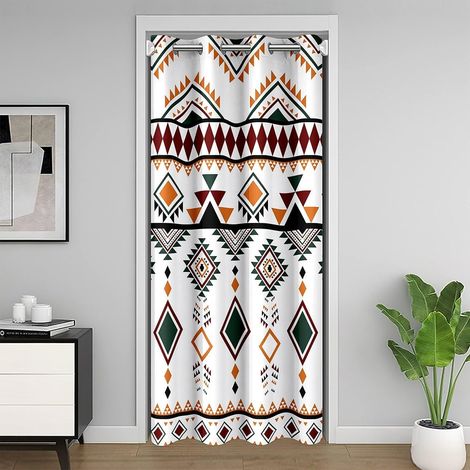 Rideau de Porte Aztec Boho Rideau Occultant 200x200 Décor Occidental Rideaux Porte Enfants Adolescents Adultes Géométrie Tribale Ethnique Exotique Blanc Bleu Rideaux de Placard - 106L X 203H cm (1 Pan (1/5)