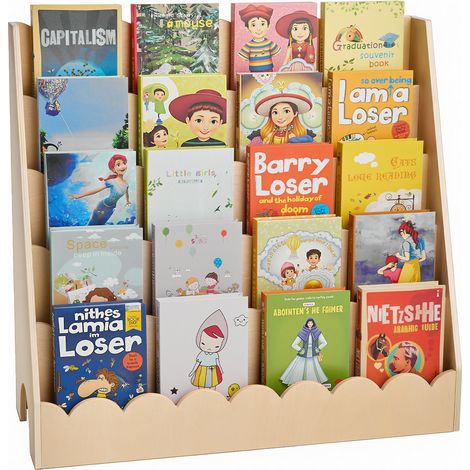 VEVOR Montessori Bücherregal 5-stöckiges Kinderbücherregal mit Wellenschliff, nach vorne gerichtetes Büchergestell mit Doppelhaken, Babybücherregal Kinderzimmerregal für Vorschule Kindergarten (1/5)