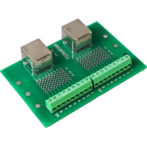 Carte de dérivation RJ45 Ethernet avec double port réseau et bornier à vis d'entrée, support inclus. (1/5)