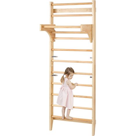 Espalier en Bois Massif, Échelle Suédoise Murale à 10 Niveaux, Capacité de Charge 99,8 kg, Espalier de Gymnastique avec Barre de Traction, pour Escalade Aire de Jeux Intérieure, Musculation Gym (1/5)