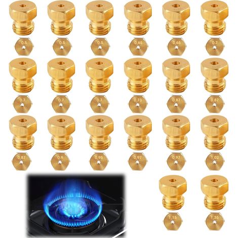 20 Pièces Gicleurs Gaz Universels, Kit Conversion Butane Propane, Laiton et Acier, Débits Variés 0.5-1.35mm, pour Cuisinière et Plaque de Cuisson (1/5)