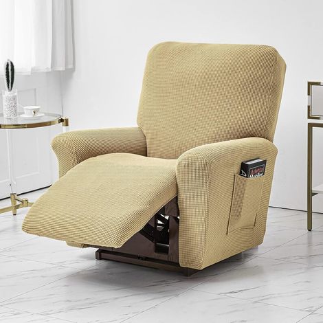 Stretch recliner chair cover, polyester jacquard recliner chair cover with pocket for living room sofa (Champagne color) (1/5)