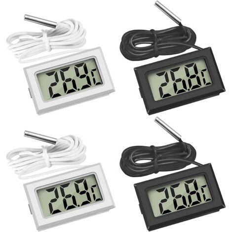 Mini Digital LCD Thermomètre Température avec Sonde de Température Capteur Testeur pour Réfrigérateur Congélateurs Aquarium (2X Noir 2X Blanc)