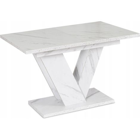 Mesa extensible rectangular Clark de 120-160 cm, mármol blanco, estilo glamuroso. (1/5)