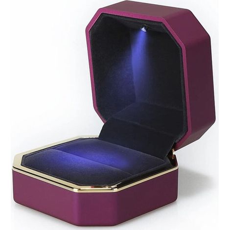 Luxueux écrin à bague carré en velours avec éclairage LED pour