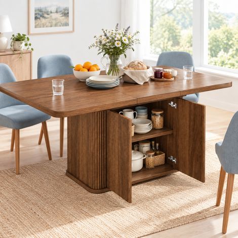 Tavolo da pranzo allungabile 140-180x80x76,5 cm in MDF e metallo marrone scuro - MEUBLIV (1/5)