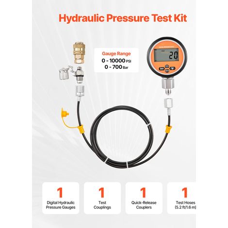 Kit de contrôle pression hydraulique numérique 700 Bar manomètre avec 1 jauge, 1 raccord G1/8, 1 embout rapide et 1 flexible pour pelle machinerie BTP (1/5)