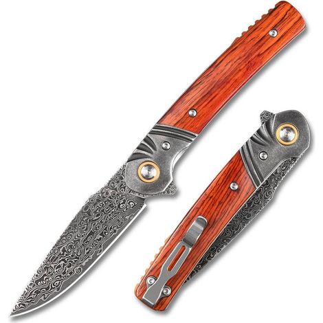 Klappmesser Damaststahl VG10 mit Holzgriff, EDC Survival Camping Messer