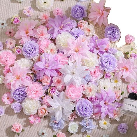 Rose artificiali, in seta, decorazione realistica, bianche, rosa, viola, 40 pezzi (1/2)