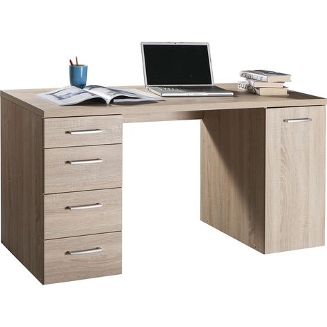 Schreibtisch mit 5 Schubladen, PC-Arbeitsplatz für Büro und Schlafzimmer 140 cm Made in Italy -Eiche / Schreibtisch