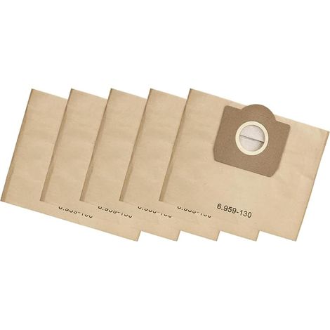 Confezione da 5 sacchetti filtro in carta 6.959-130 per aspirapolvere. Compatibili con i modelli A2204 e WD3300 MV3. Ricambio nuovo compatibile con Karcher. (1/4)