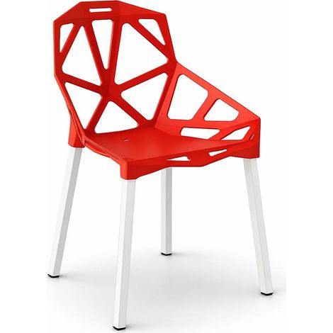 Modern ELECTRA Chair in Red Polypropylene with Reinforced Steel Frame (80x54x59 cm), Stackable and Versatile for Dining Room, Kitchen, or Office Use, Supports up to 120 kg, Stylish Nordic Design. (1/5)