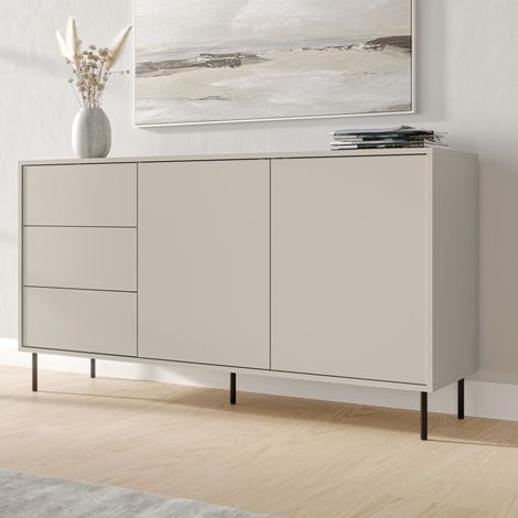 Credenza Civezza, Alacena 3 Cajones, 2 Estantes, Puerta Abatible, Corredera, 150x39x80h cm Beige (1/4)