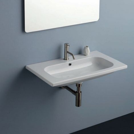 Lavabo Consolle 75x45xh15 cm Installazione a Incasso o Sospeso  In Ceramica - Bianco Lucido (1/3)