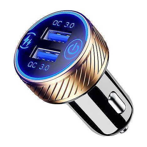Cargador de coche QC3.0 color dorado con adaptador USB para encendedor de cigarrillos, luz LED, interruptor de encendido/apagado, carga rápida de doble puerto de 36 W/3 A. (1/4)