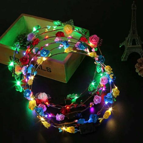 Guirlande lumineuse LED, 6 couronnes de fleurs, serre-têtes fleuris, accessoires pour cheveux (1/3)